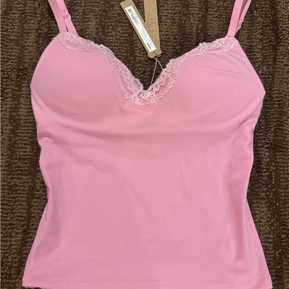 SKIMS Pink Lace Trim push up cami